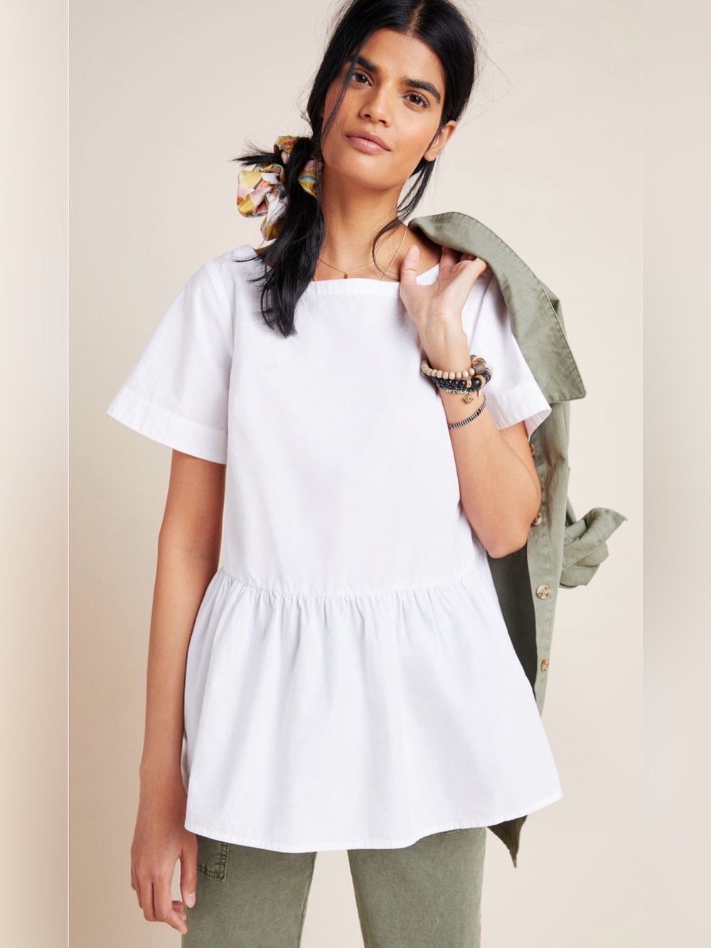 NWT. Anthropologie. Maeve Darla Poplin Swing Top. White. Size Medium.